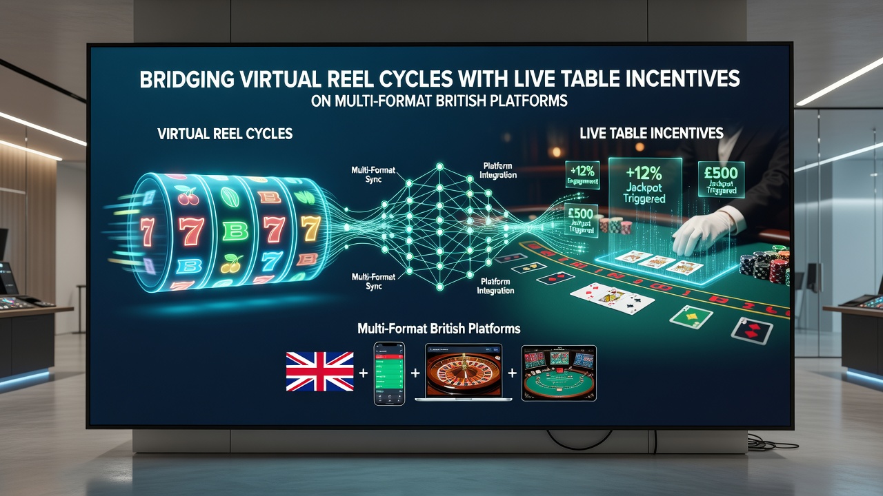 Live dealer table interface showing bonus multipliers earned from linked slot reel cycles on a British platform