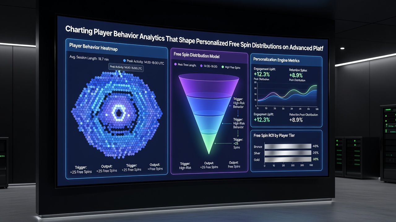 Analytics team reviewing player segmentation charts and free spin personalization reports on multiple screens