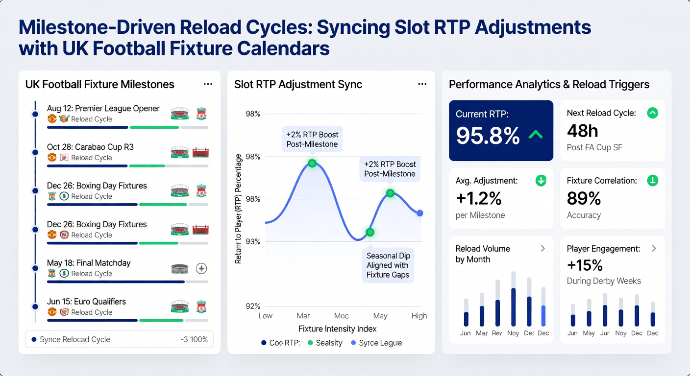 Data dashboard displaying RTP percentage graphs aligned with Premier League match dates and reload milestone counters